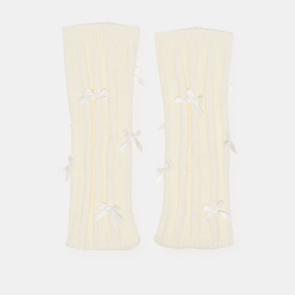 Satin Bow Ivory Leg Warmers - Dolce Vita