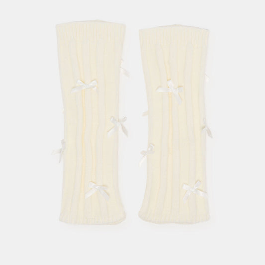 Satin Bow Ivory Leg Warmers - Dolce Vita