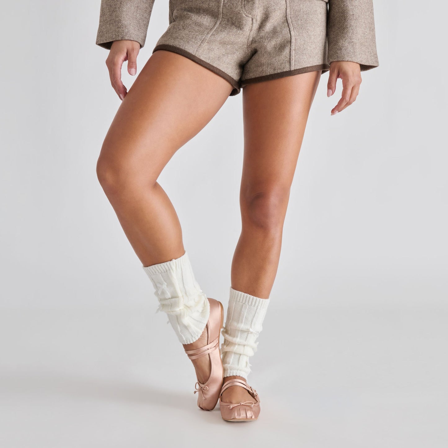 Satin Bow Ivory Leg Warmers - Dolce Vita