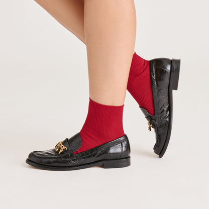 5 Pack Embroidered Rib White Black Multi Anklet Socks - Dolce Vita