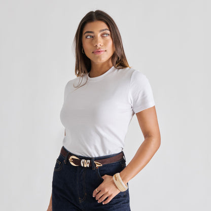 Mixed Metal Mahogany Buckle Belt - Dolce Vita