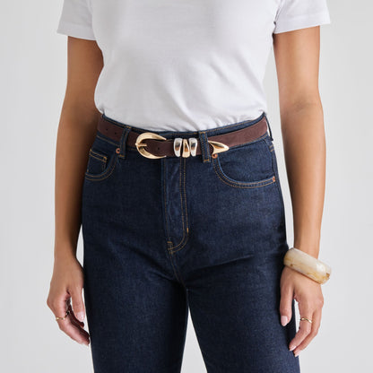 Mixed Metal Mahogany Buckle Belt - Dolce Vita