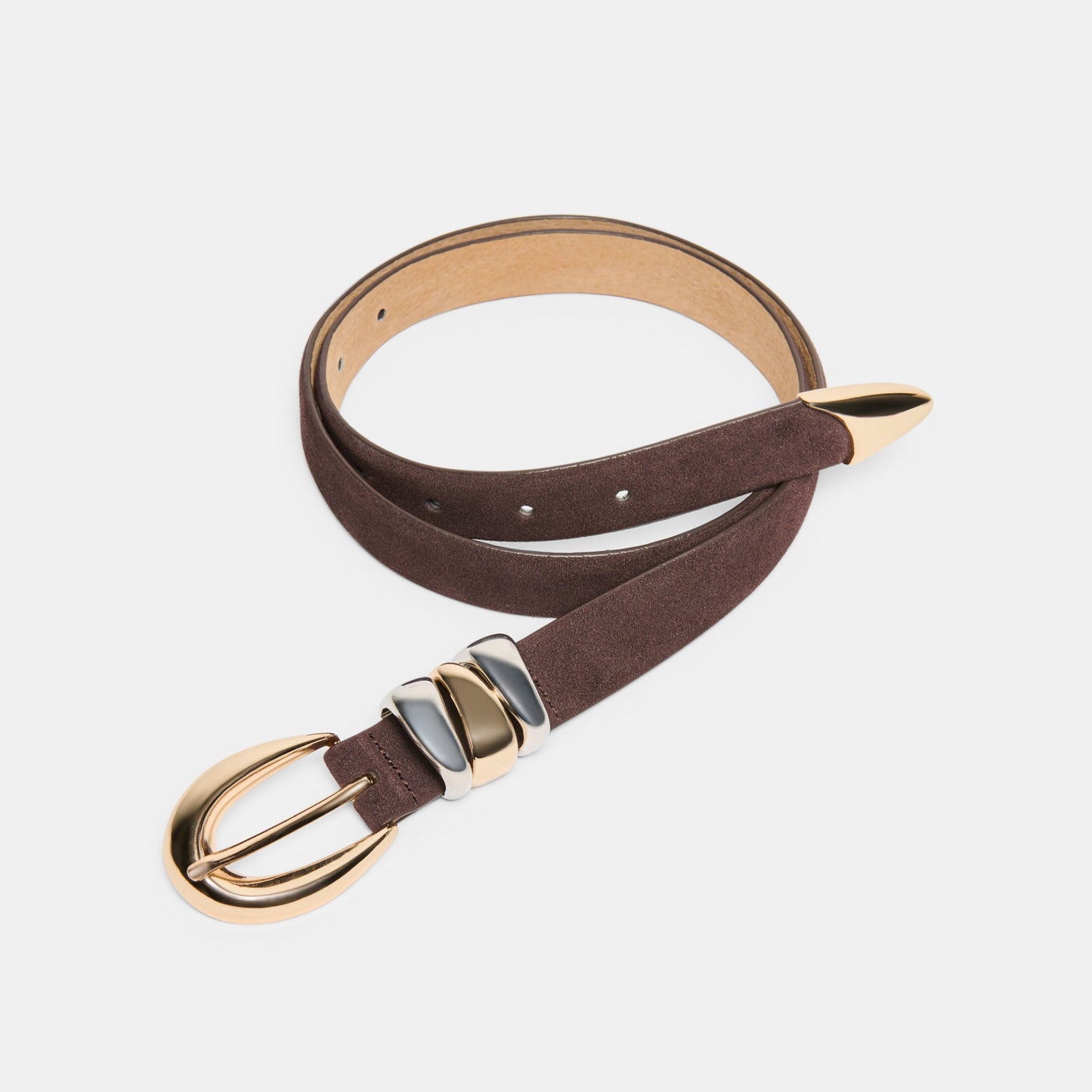 Mixed Metal Mahogany Buckle Belt - Dolce Vita