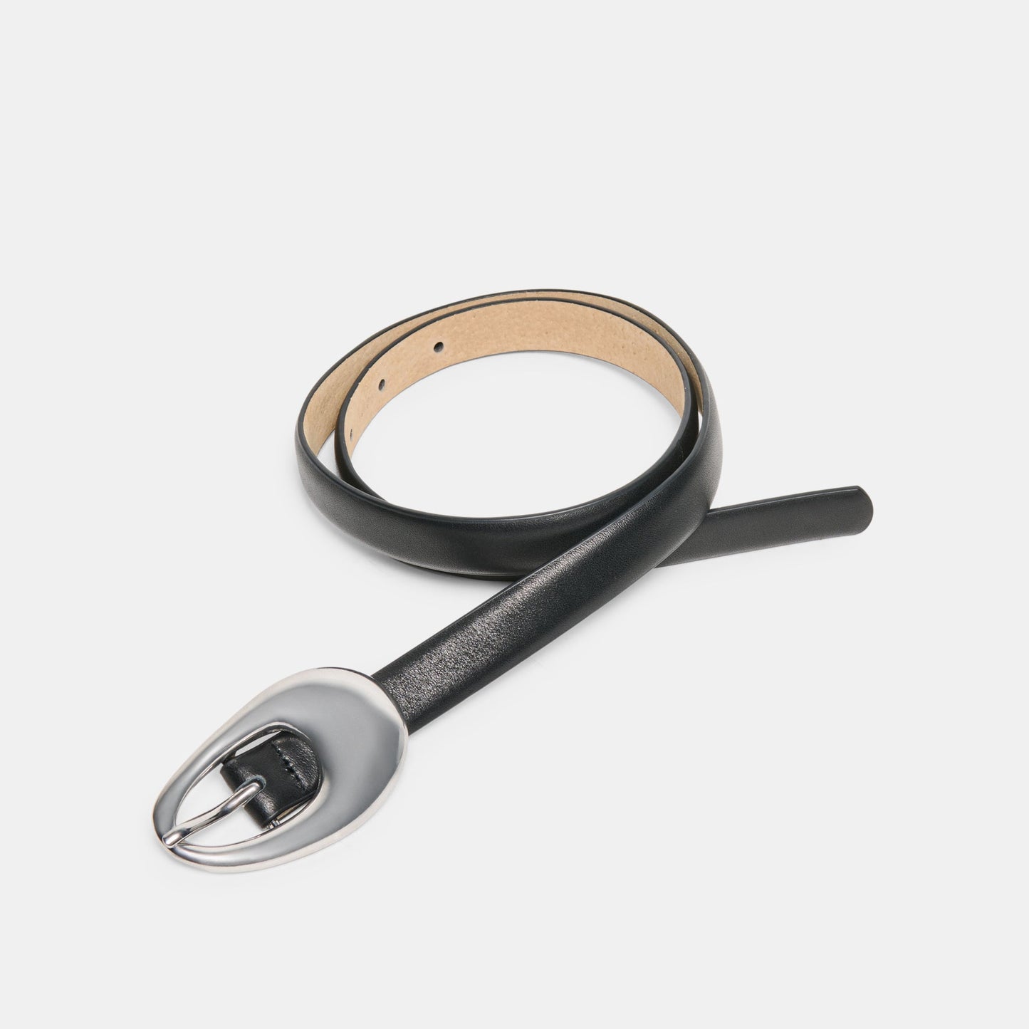 Organic Oval Black Silver Buckle Belt - Dolce Vita
