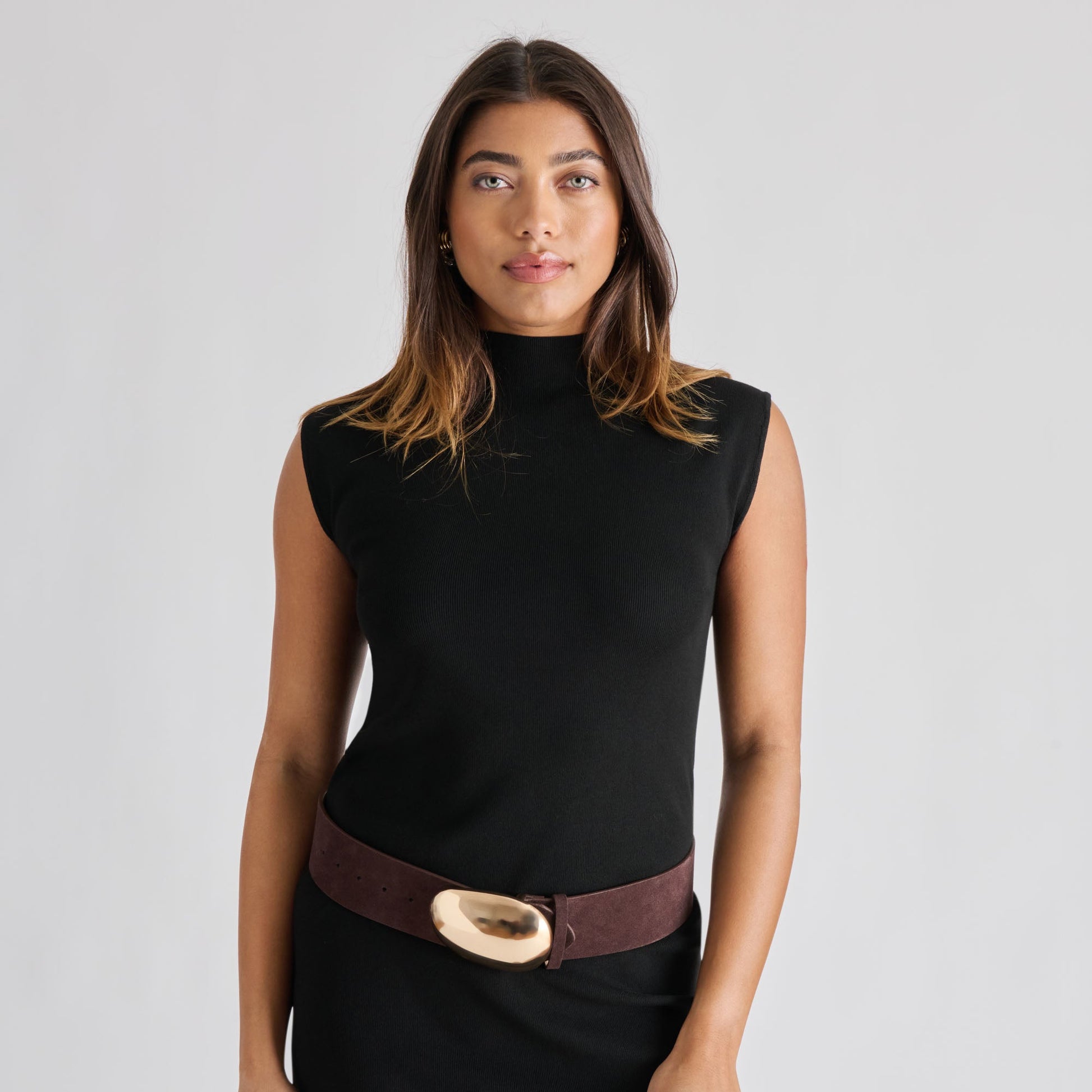 Bubble Mahogany Gold Buckle Belt - Dolce Vita