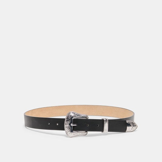 Vintage Western Black Silver Buckle Belt - Dolce Vita