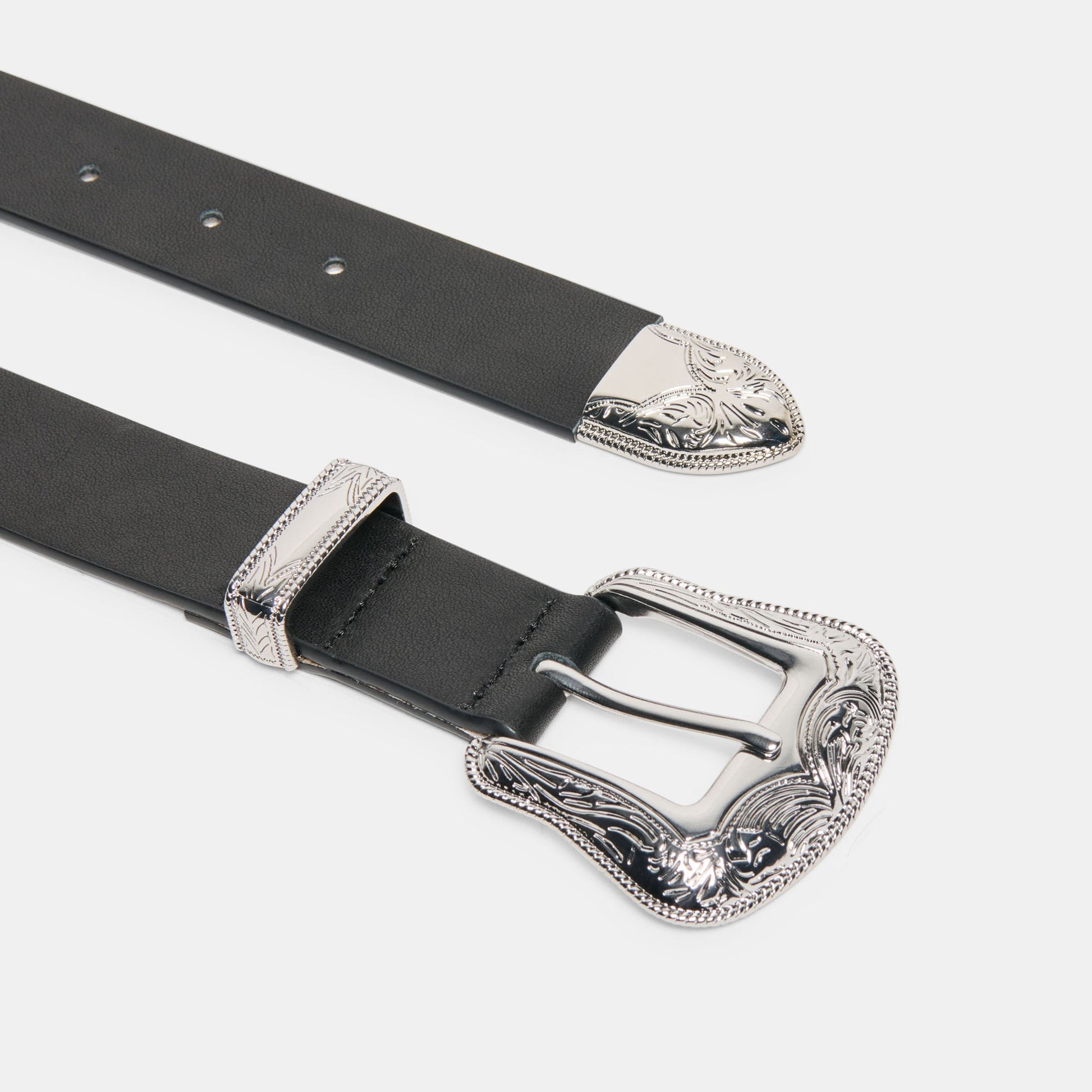 Vintage Western Black Silver Buckle Belt - Dolce Vita
