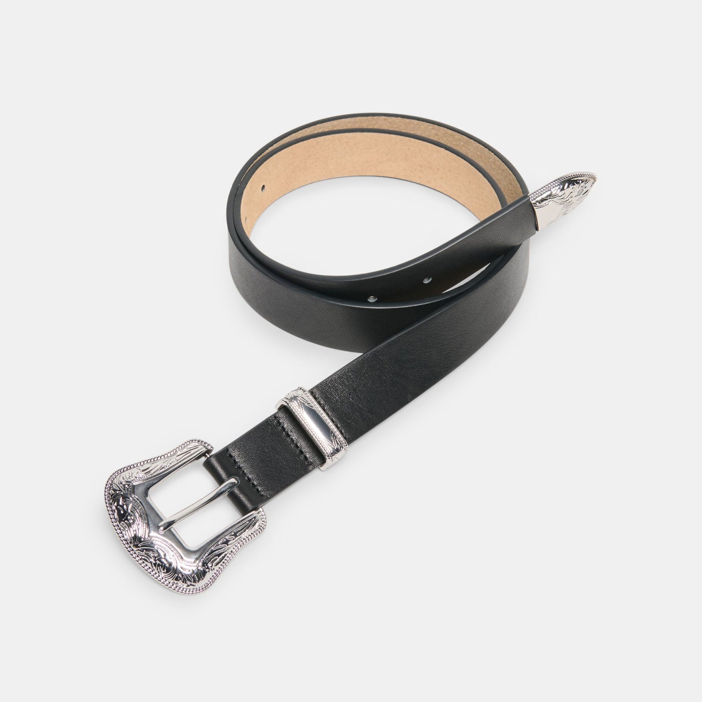 Vintage Western Black Silver Buckle Belt - Dolce Vita