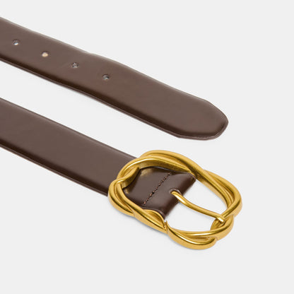 Braided Mahogany Gold Buckle Belt - Dolce Vita