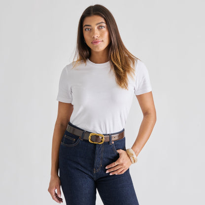 Braided Mahogany Gold Buckle Belt - Dolce Vita