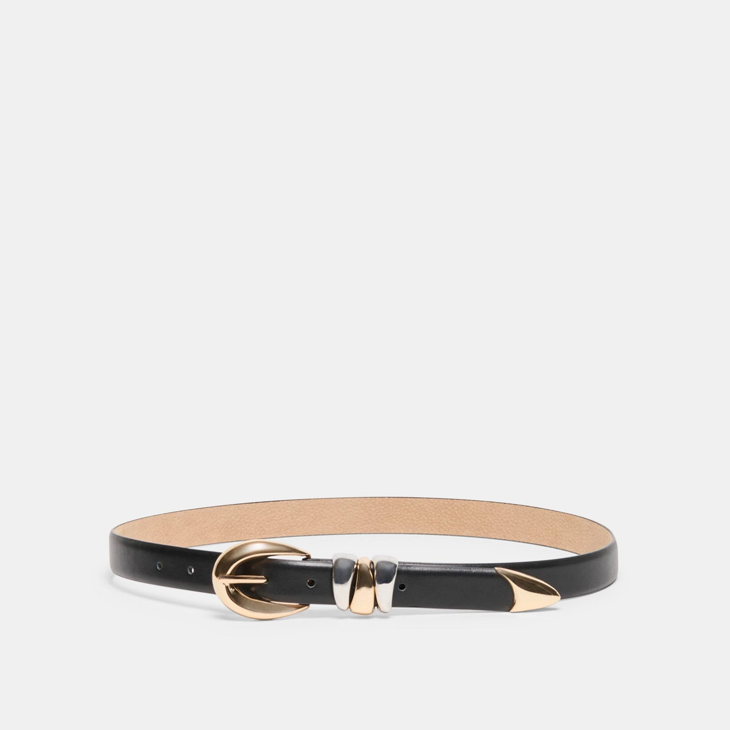 Mixed Metal Black Buckle Belt - Dolce Vita