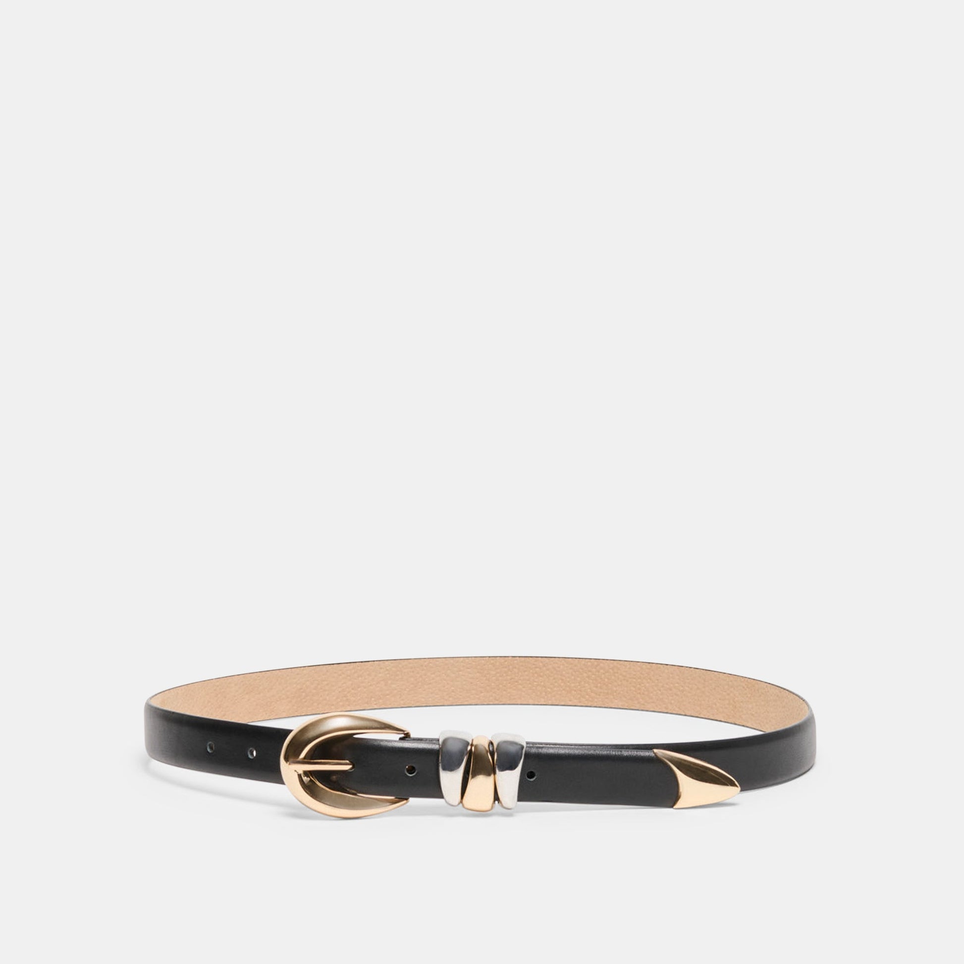 Mixed Metal Black Buckle Belt - Dolce Vita