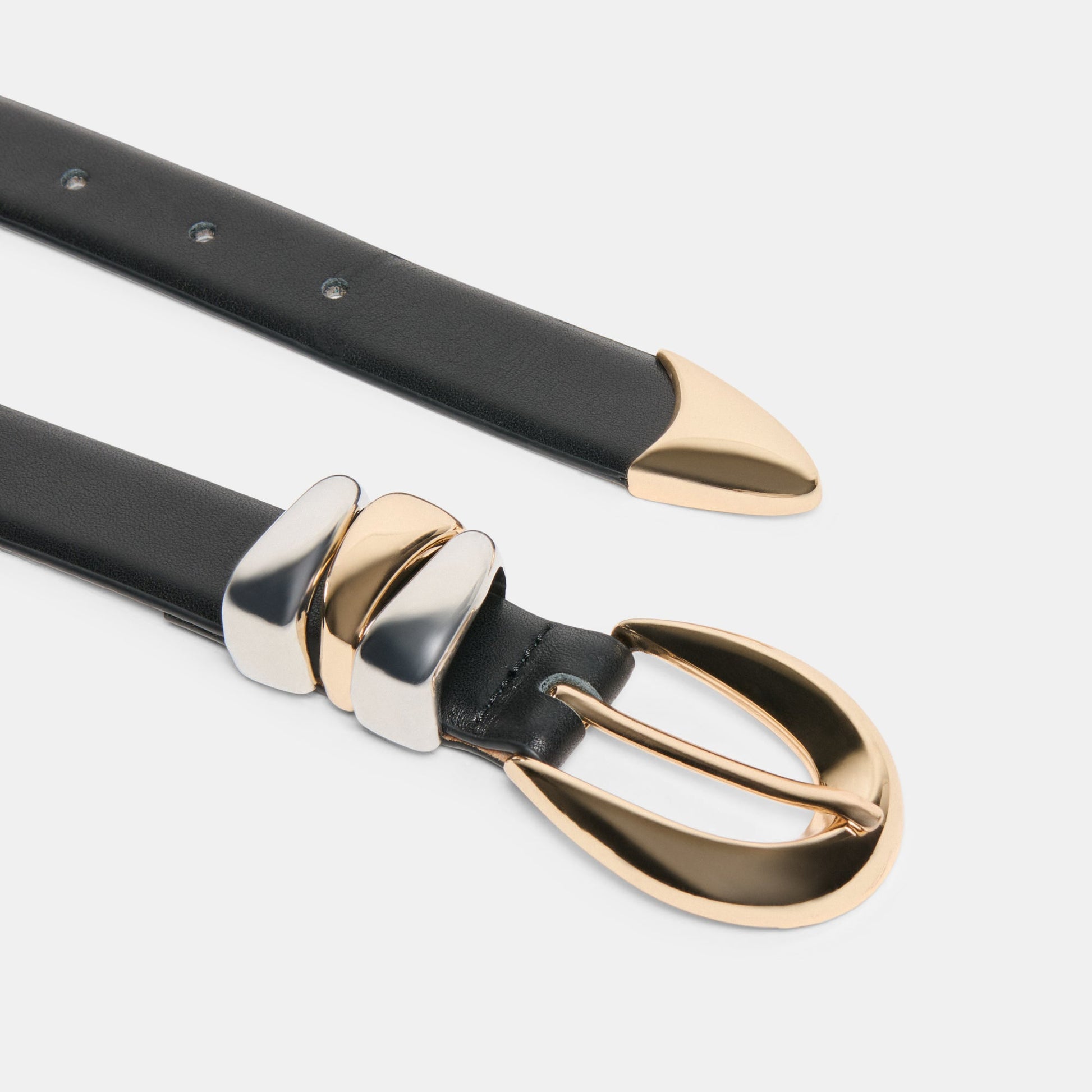Mixed Metal Black Buckle Belt - Dolce Vita