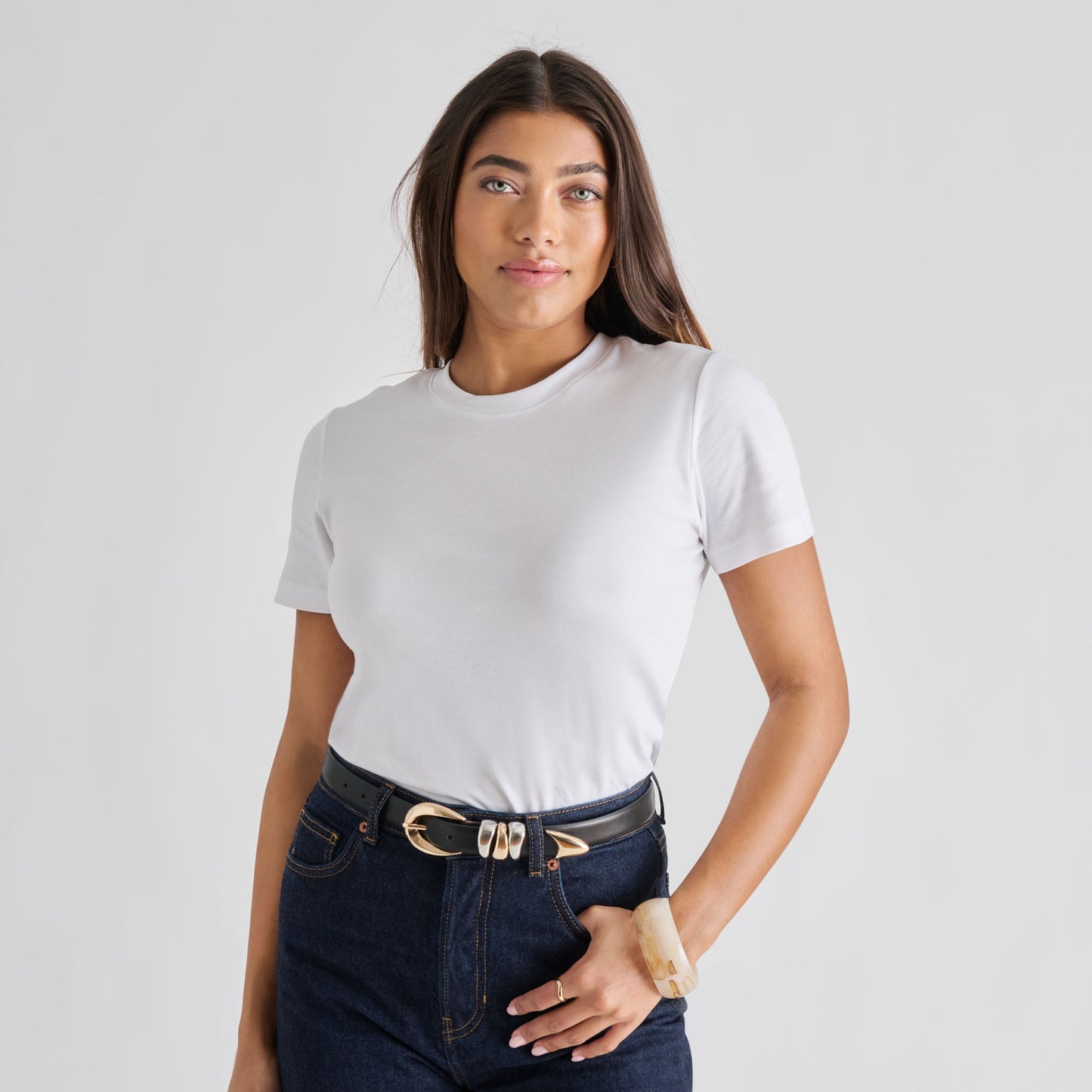 Mixed Metal Black Buckle Belt - Dolce Vita