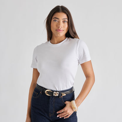 Mixed Metal Black Buckle Belt - Dolce Vita