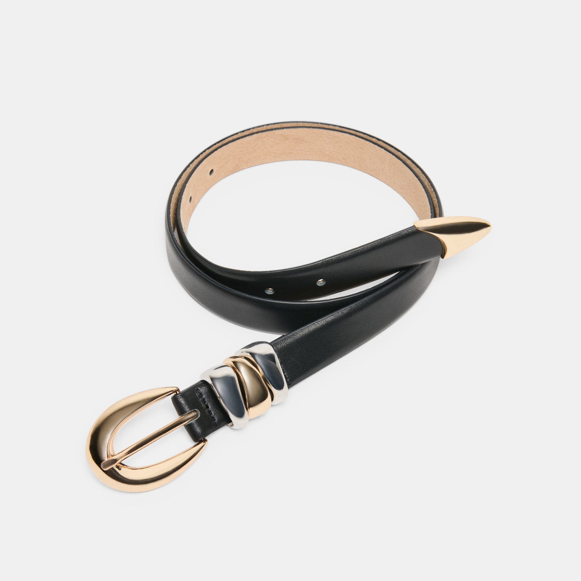 Mixed Metal Black Buckle Belt - Dolce Vita
