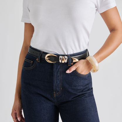 Mixed Metal Black Buckle Belt - Dolce Vita
