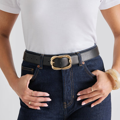 Braided Black Gold Buckle Belt - Dolce Vita
