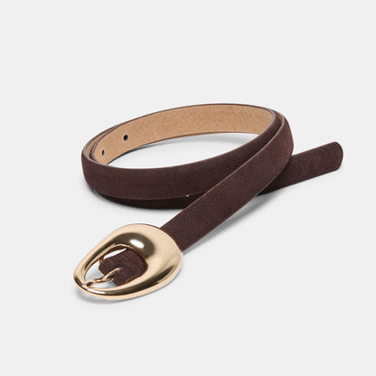 Organic Oval Mahogany Gold Buckle Belt - Dolce Vita