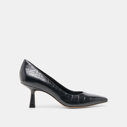 Briona Noir Croco Embossed Leather Heels - Dolce Vita