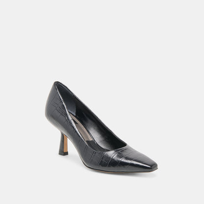 Briona Noir Croco Embossed Leather Heels - Dolce Vita
