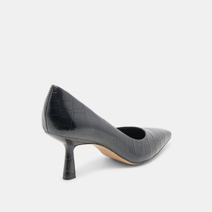 Briona Noir Croco Embossed Leather Heels - Dolce Vita