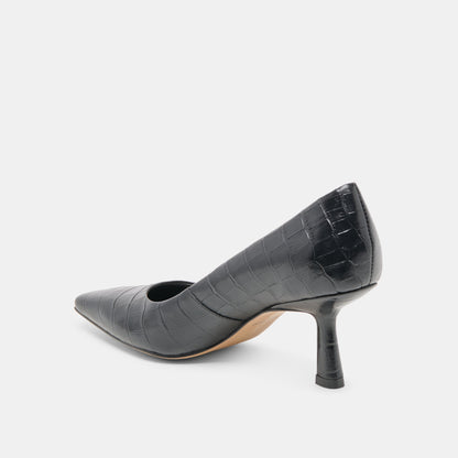Briona Noir Croco Embossed Leather Heels - Dolce Vita