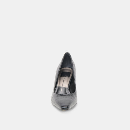 Briona Noir Croco Embossed Leather Heels - Dolce Vita